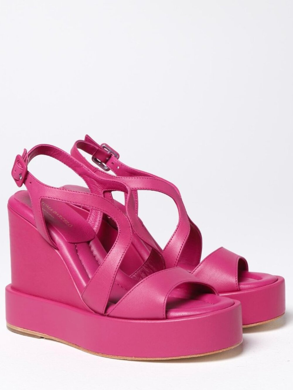 Hot Pink Wedge Leather Sandals-Sz 7- Made in SPAIN